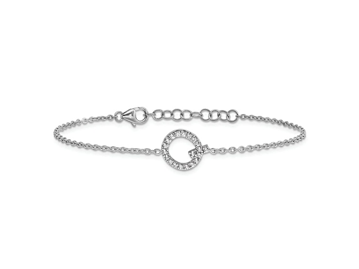 Rhodium Over 14k White Gold Diamond Sideways Letter Q Bracelet