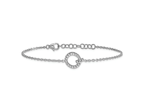 Rhodium Over 14k White Gold Diamond Sideways Letter Q Bracelet