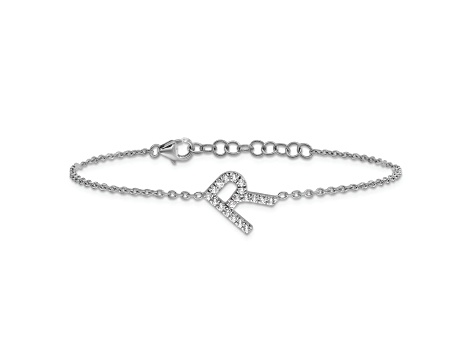 Rhodium Over 14k White Gold Diamond Sideways Letter R Bracelet