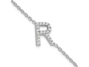 Rhodium Over 14k White Gold Diamond Sideways Letter R Bracelet