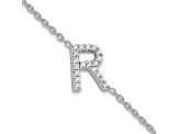 Rhodium Over 14k White Gold Diamond Sideways Letter R Bracelet