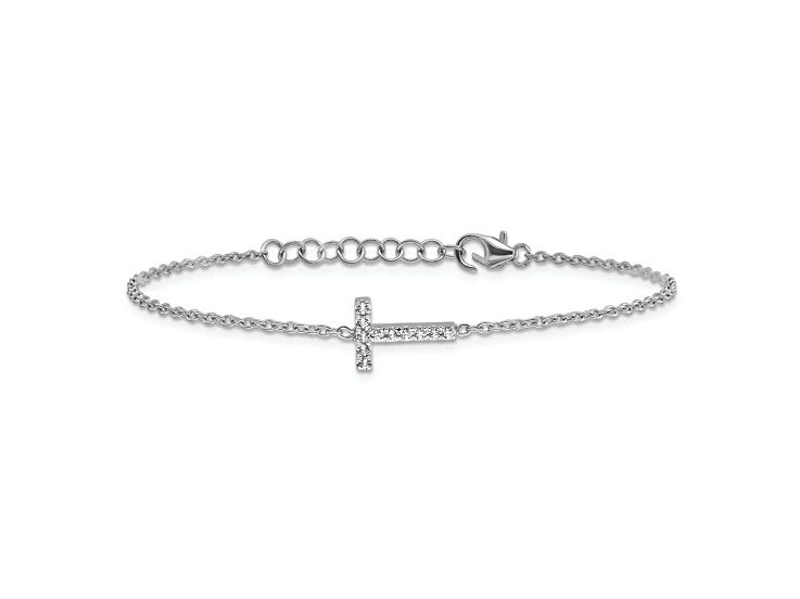 Rhodium Over 14k White Gold Diamond Sideways Letter T Bracelet