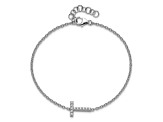Rhodium Over 14k White Gold Diamond Sideways Letter T Bracelet