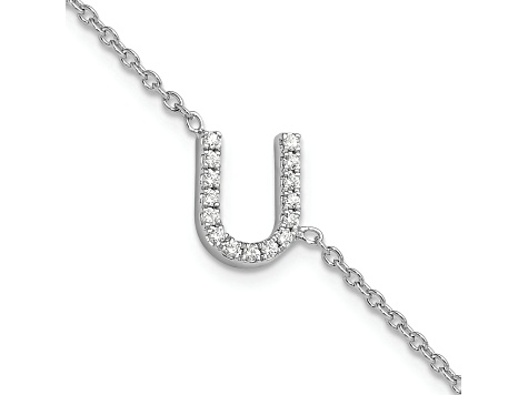 Rhodium Over 14k White Gold Diamond Sideways Letter U Bracelet