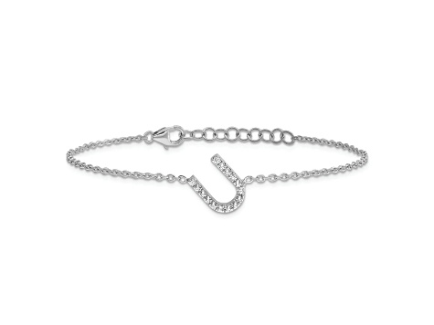 Rhodium Over 14k White Gold Diamond Sideways Letter U Bracelet