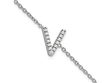 Picture of Rhodium Over 14k White Gold Diamond Sideways Letter V Bracelet