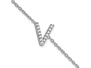 Rhodium Over 14k White Gold Diamond Sideways Letter V Bracelet