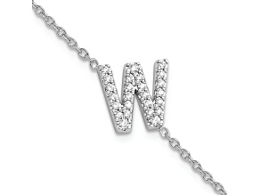 Rhodium Over 14k White Gold Diamond Sideways Letter W Bracelet