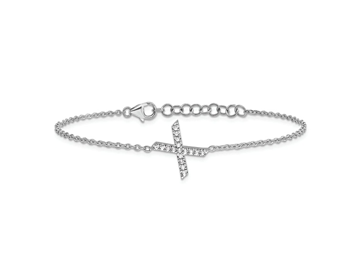 Rhodium Over 14k White Gold Diamond Sideways Letter X Bracelet