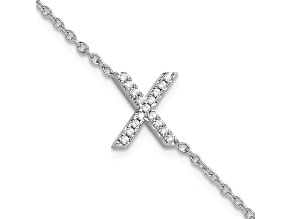 Rhodium Over 14k White Gold Diamond Sideways Letter X Bracelet