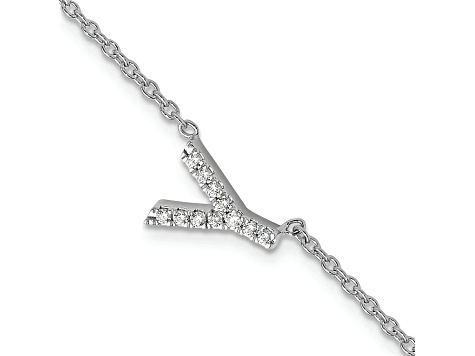 Rhodium Over 14k White Gold Diamond Sideways Letter Y Bracelet