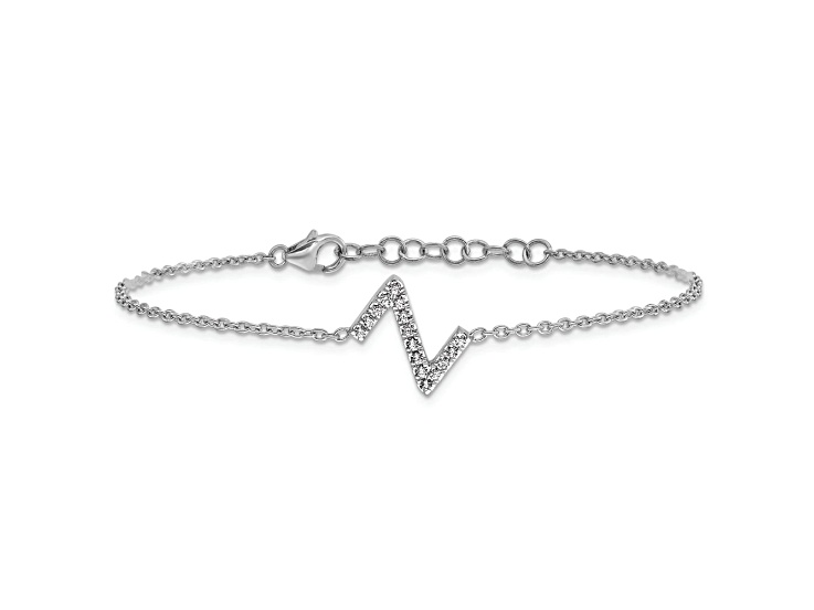 Rhodium Over 14k White Gold Diamond Sideways Letter Z Bracelet