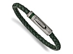 Green Leather and Stainless Steel Antiqued 8.25-inch Bracelet