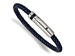 Blue Leather and Stainless Steel Polished 8.25-inch Bracelet