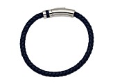 Blue Leather and Stainless Steel Polished 8.25-inch Bracelet