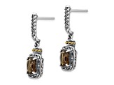 Sterling Silver with 14K Accent Antiqued Smoky Quartz Post Dangle Earrings