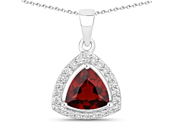 Picture of Red Garnet and Lab Grown Diamond Sterling Silver Pendant with Chain 2.24ctw