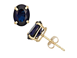 Oval Lab Created Sapphire 10K Yellow Gold Earrings 5.60ctw