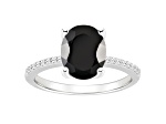 10x8mm Oval Black Onyx and 1/10 ctw Diamond Rhodium Over Sterling Silver Ring