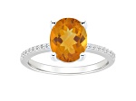10x8mm Oval Citrine and 1/10 ctw Diamond Rhodium Over Sterling Silver Ring