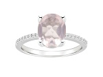 10x8mm Oval Rose Quartz and 1/10 ctw Diamond Rhodium Over Sterling Silver Ring