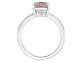 10x8mm Oval Rose Quartz and 1/10 ctw Diamond Rhodium Over Sterling Silver Ring