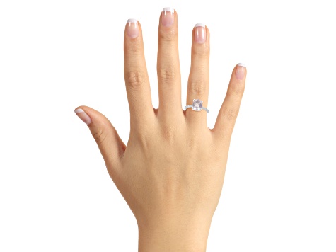 10x8mm Oval Rose Quartz and 1/10 ctw Diamond Rhodium Over Sterling Silver Ring