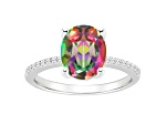 10x8mm Oval Mystic Topaz and 1/10 ctw Diamond Rhodium Over Sterling Silver Ring