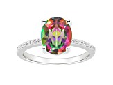 10x8mm Oval Mystic Topaz and 1/10 ctw Diamond Rhodium Over Sterling Silver Ring