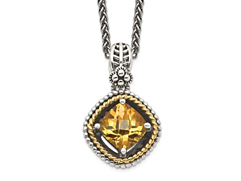 Sterling Silver Antiqued with 14K Accent Citrine Necklace