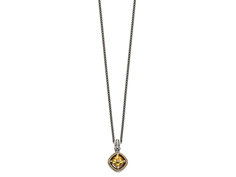 Sterling Silver Antiqued with 14K Accent Citrine Necklace