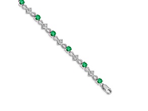 Rhodium Over 14k White Gold Diamond and Emerald Bracelet