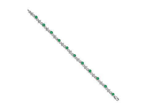 Rhodium Over 14k White Gold Diamond and Emerald Bracelet