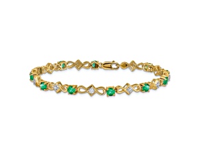 14k Yellow Gold and Rhodium Over 14k Yellow Gold Diamond and Emerald Bracelet