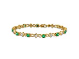 14k Yellow Gold and Rhodium Over 14k Yellow Gold Diamond and Emerald Bracelet