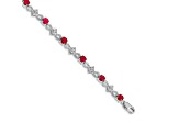 Rhodium Over 14k White Gold Diamond and Ruby Bracelet