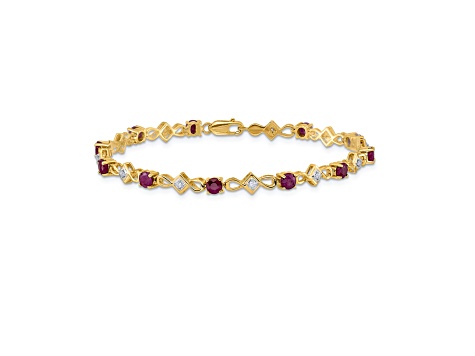 14k Yellow Gold and Rhodium Over 14k Yellow Gold Diamond and Ruby Bracelet