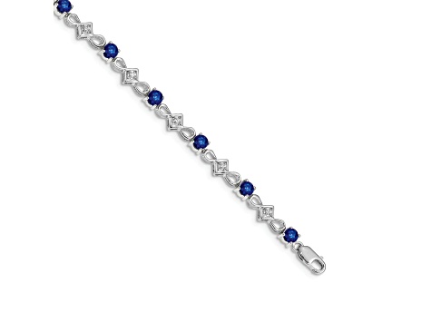 Rhodium Over 14k White Gold Diamond and Sapphire Bracelet