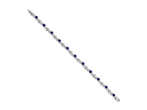 Rhodium Over 14k White Gold Diamond and Sapphire Bracelet