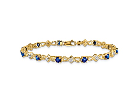 14k Yellow Gold and Rhodium Over 14k Yellow Gold Diamond and Sapphire Bracelet