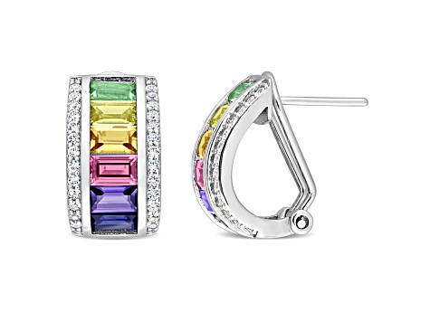 4.25ctw Multi-Color Created Sapphire Earrings in Sterling