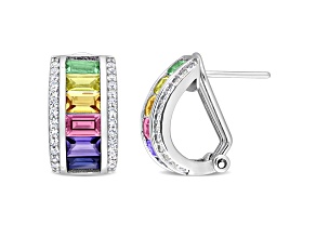 4.25ctw Multi-Color Created Sapphire Earrings in Sterling Silver