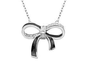 White Cubic Zirconia Rhodium Over Sterling Silver Bow Necklace 0.43ctw