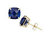 Blue Lab Created Sapphire 10K Yellow Gold Earrings 3.04ctw