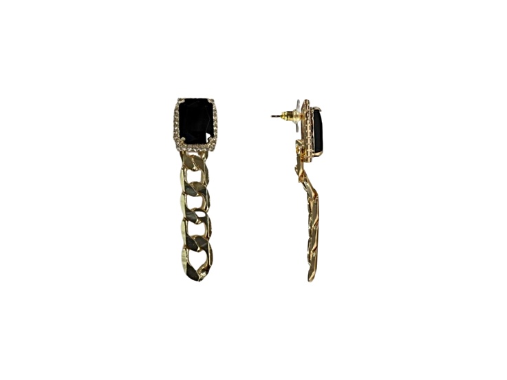 Off Park® Collection, Gold-Tone Jet-Black Crystal Chain Link Earrings.