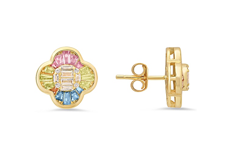Pink, Yellow, Blue, And White Cubic Zirconia 14k Yellow Gold Over Sterling Silver Earrings 1.64ctw
