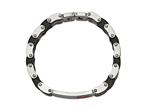 Stainless Steel Black Rubber Red Enamel 8.25-inch Medical Bracelet