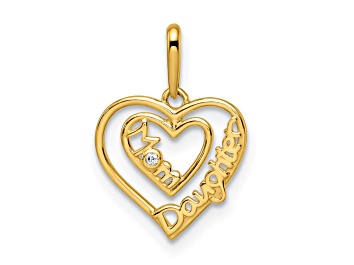 Picture of 14K Yellow Gold Cubic Zirconia Mom and Daughter Heart Pendant