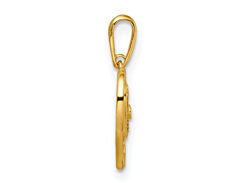 14K Yellow Gold Cubic Zirconia Mom and Daughter Heart Pendant