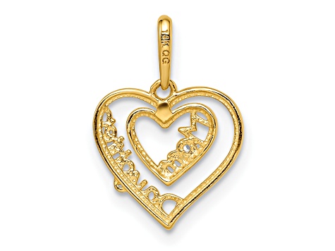 14K Yellow Gold Cubic Zirconia Mom and Daughter Heart Pendant